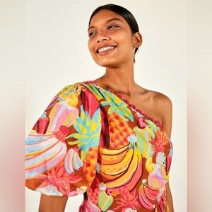 FARM Rio | Fruit Salad One-Shoulder Mini Dress colorful party vacation sz small